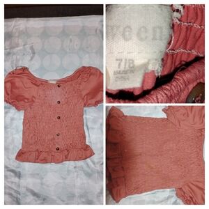 Charming Coral Button-Up Blouse for Girls